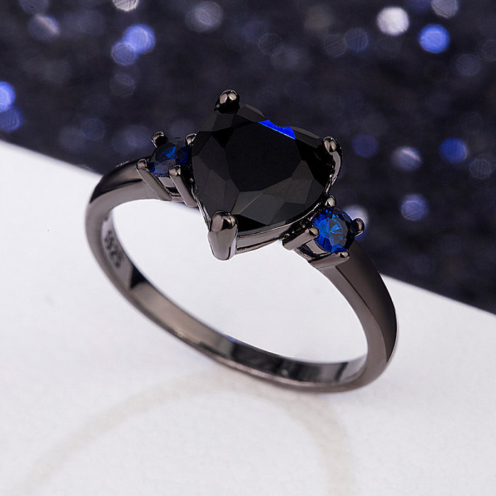 Anel de diamante em forma de coração, preto, europeu e americano, simulação, joias da moda