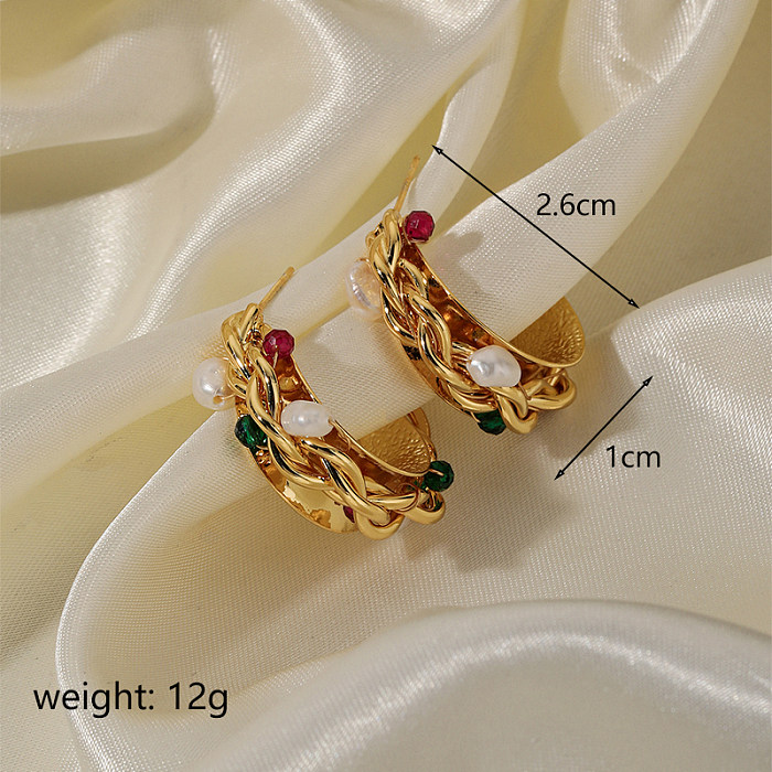 1 Pair Lady C Shape Plating Inlay Copper Artificial Pearls 18K Gold Plated Earrings