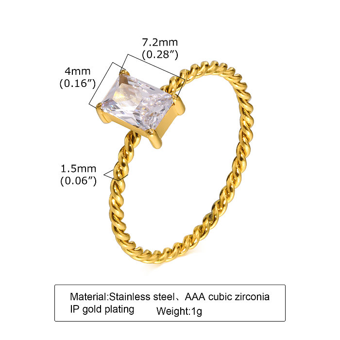 Wholesale Simple Style Rectangle Stainless Steel 18K Gold Plated Zircon Rings