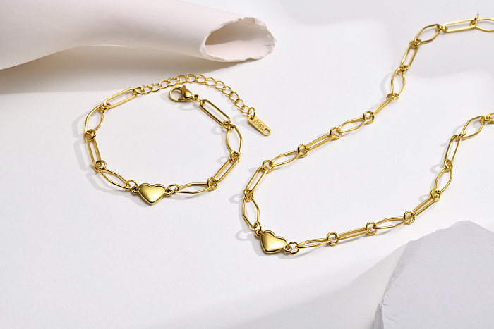 Classic Style Heart Shape Stainless Steel Plating 18K Gold Plated Bracelets Necklace