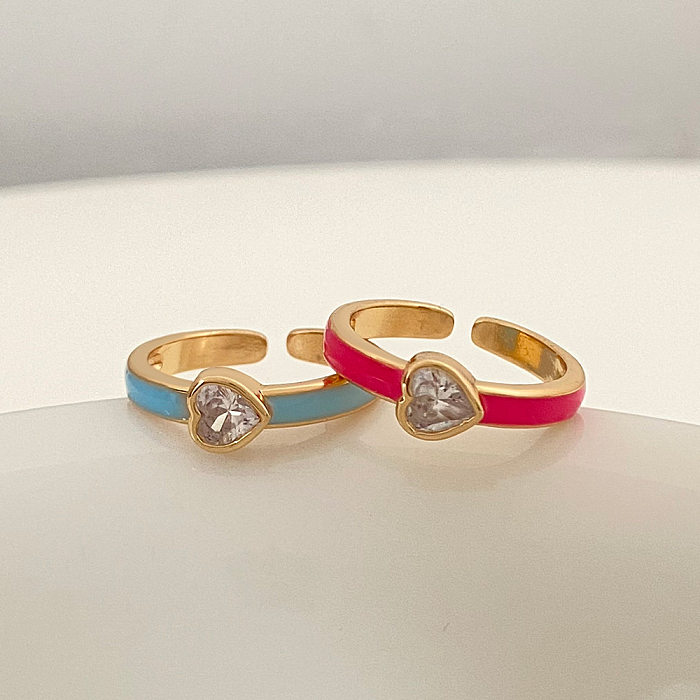 1 Piece Fashion Heart Shape Copper Plating Inlay Rhinestones Open Ring