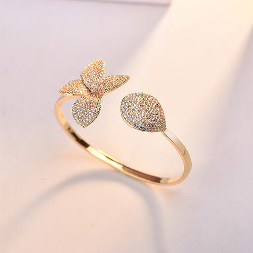 INS Style Sweet Flower Copper 18K Gold Plated Zircon Rings Bracelets In Bulk