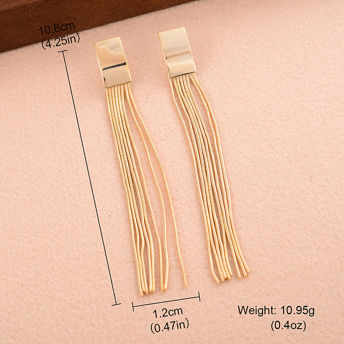 1 Pair Simple Style Tassel Rectangle Plating Copper 14K Gold Plated Drop Earrings