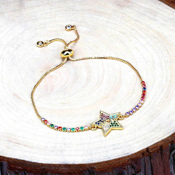 Novas letras incrustadas com diamantes coloridos estrela joias empilhadas pulseiras de cobre presente de dia das mães