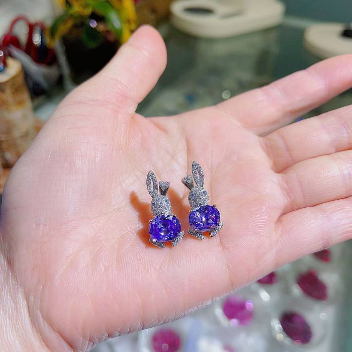 1 Pair Casual Cute Rabbit Plating Inlay Copper Zircon Ear Studs