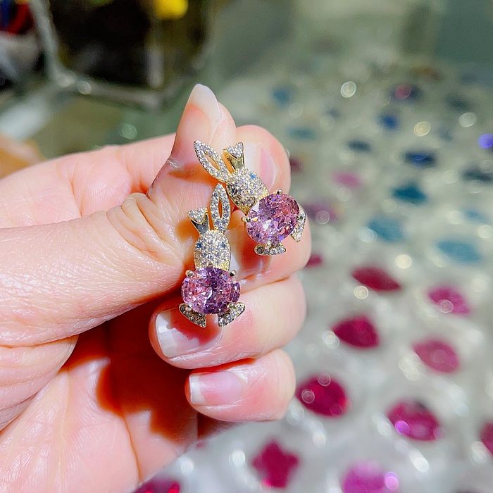 1 Pair Casual Cute Rabbit Plating Inlay Copper Zircon Ear Studs