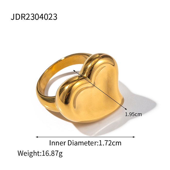 خواتم مطلية بالذهب عيار 18 قيراط على شكل قلب بتصميم بسيط من الفولاذ المقاوم للصدأ