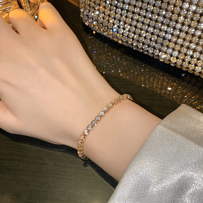 Simple Style Solid Color Copper Plating Inlay Zircon Gold Plated Bracelets