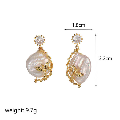 Boucles d'oreilles pendantes plaquées or 1 carats, 18 paire de feuilles brillantes, incrustation de perles en cuivre