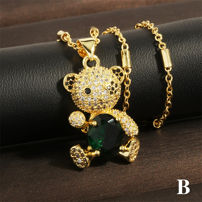 European And American Ins Cute Copper Inlaid Micro Zircon Bear Pendant Necklace Fashion Simple 18K Gold Plating Clavicle Chain Wholesale