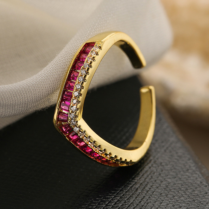 1 peça moda coração forma chapeamento de cobre incrustação anel aberto de zircão