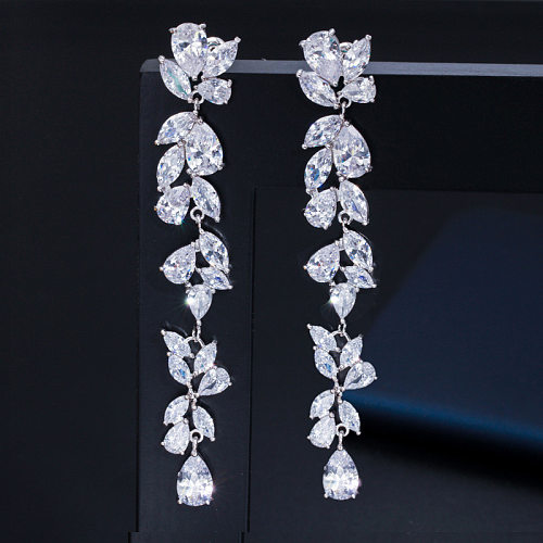 1 Pair Exaggerated Shiny Water Droplets Copper Plating Inlay Zircon Drop Earrings