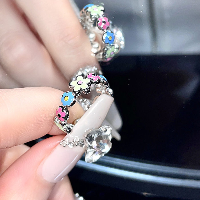 Offener Ring mit Blumen-Kupfer-Emaille im klassischen Stil