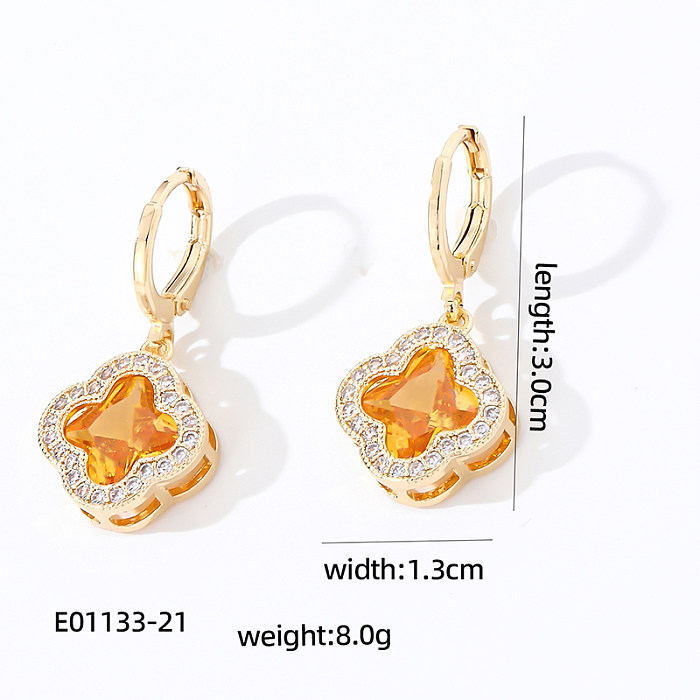 1 Pair Casual Sweet Shiny Four Leaf Clover Inlay Copper Zircon Drop Earrings