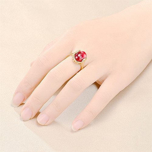Elegant Vintage Style Oval Titanium Steel Polishing Plating Inlay Artificial Gemstones Rings