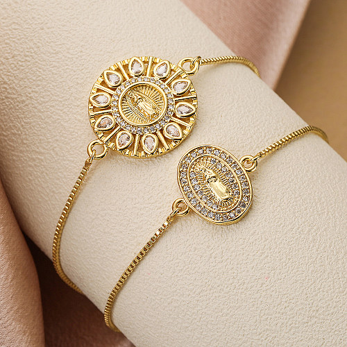 Bracelets en cuivre plaqué or 18 carats avec gouttelettes d'eau ovales de la Vierge Marie, Style ethnique de base, en vrac