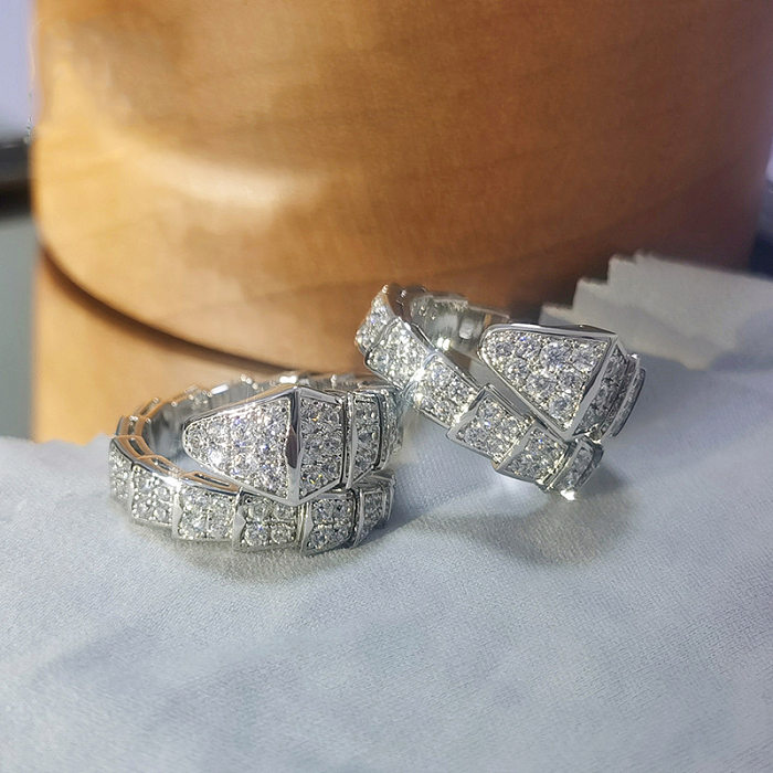 Retro Snake Head Full Diamond Copper Ring Wholesale