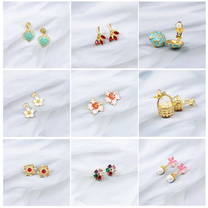 1 Pair Lady Flower Plating Inlay Copper Artificial Pearls Artificial Diamond Ear Studs