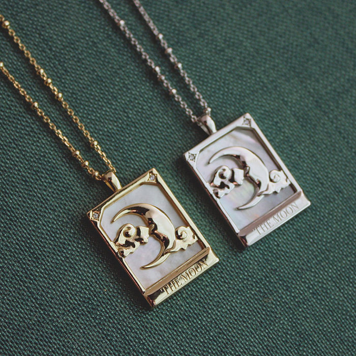 Collier avec pendentif en coquillage plaqué or, Style romain rétro, étoile, lune, rectangulaire, en cuivre, en vrac
