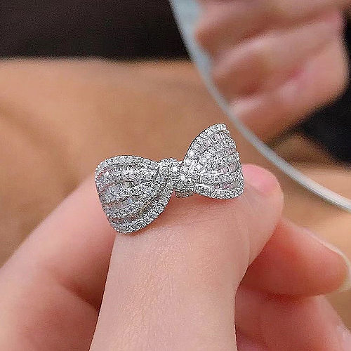 Elegant Bow Knot Copper Inlay Zircon Rings