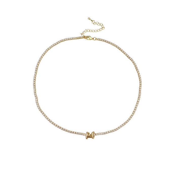 Simple Style Circle Alloy Copper Plating Inlay Zircon Necklace