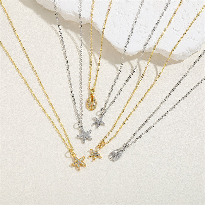 Collier pendentif en plaqué or blanc 14 carats avec incrustation de cuivre et étoile de mer de plage de vacances