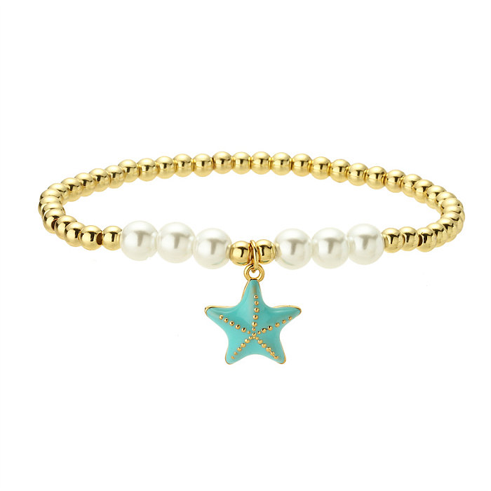 Beach Starfish Fish Tail Copper Pearl Plating Inlay Zircon Gold Plated Bracelets