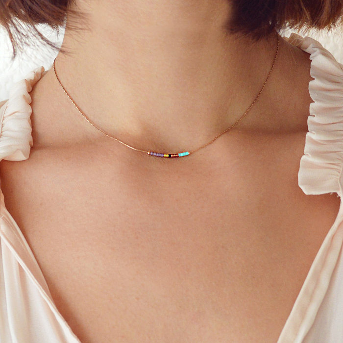 Casual Simple Style Multicolor Copper Beaded Plating 14K Gold Plated Necklace