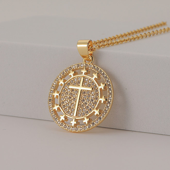 Nuevo collar de cobre con colgante de cruz religiosa para mujer, venta al por mayor