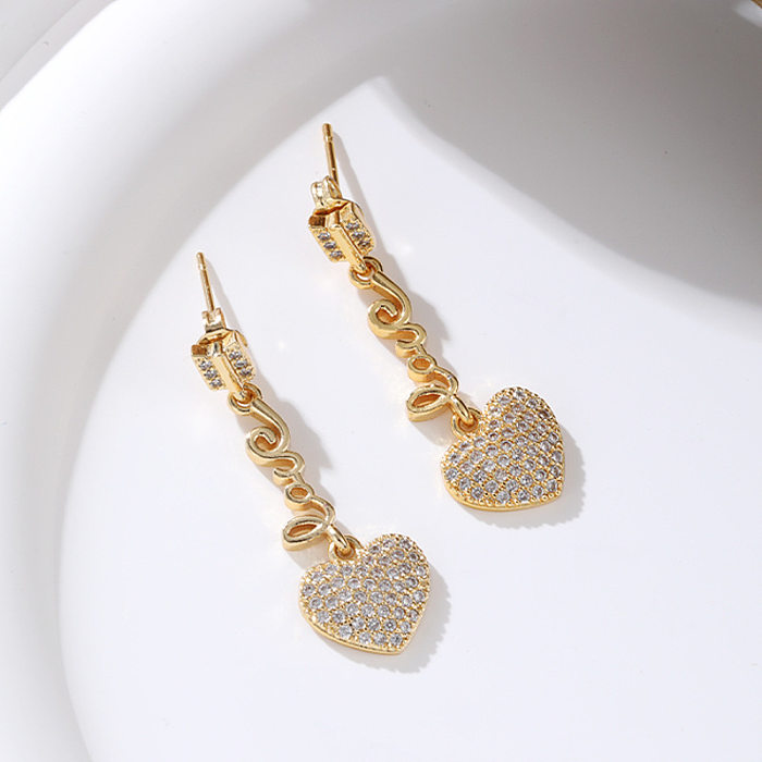 Fashion Heart Shape Copper Plating Zircon Drop Earrings 1 Pair