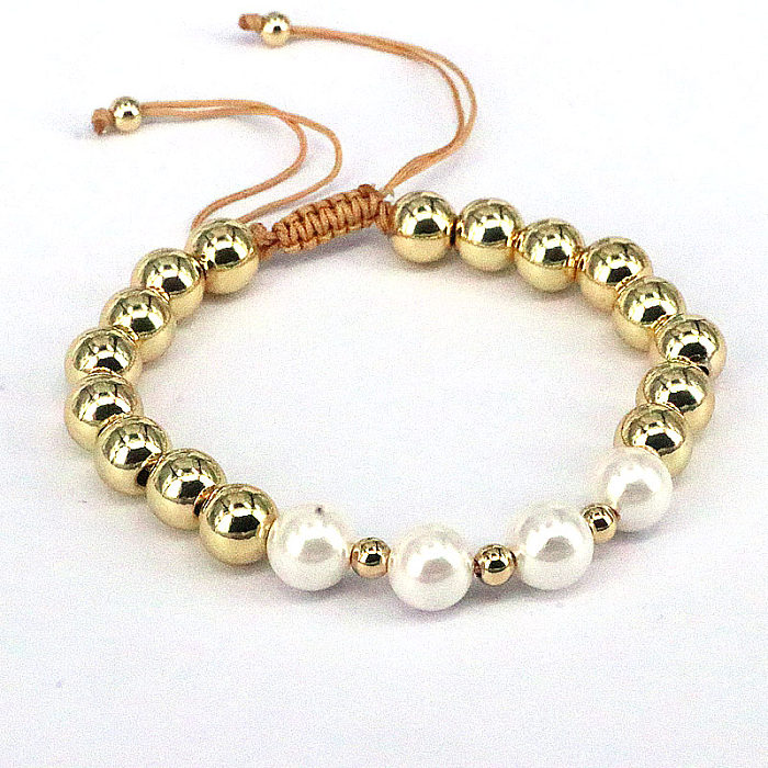 1 pièce de bracelets en cuivre avec perles d'eau douce rondes géométriques à la mode