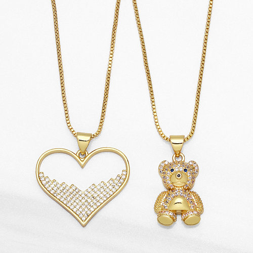 Niedliche Tier-Bär-Herzförmige eingelegte Zirkon-Anhänger-Kupfer-Halskette im Großhandel