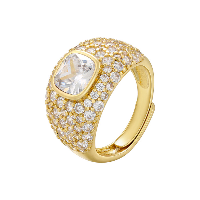 Elegant Luxurious Round Copper Plating Inlay Zircon 18K Gold Plated Open Rings