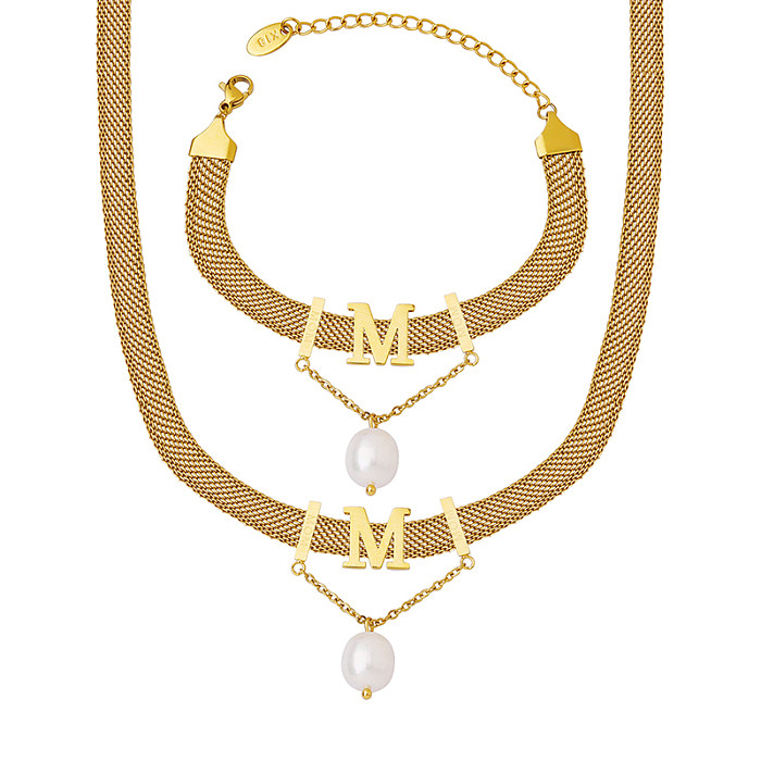 1 pièce Style français lettre titane acier perle placage Bracelets collier