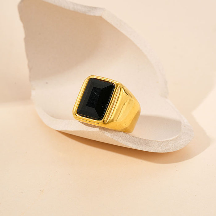Wholesale Modern Style Simple Style Rectangle Stainless Steel Plating Inlay Gold Plated Zircon Rings