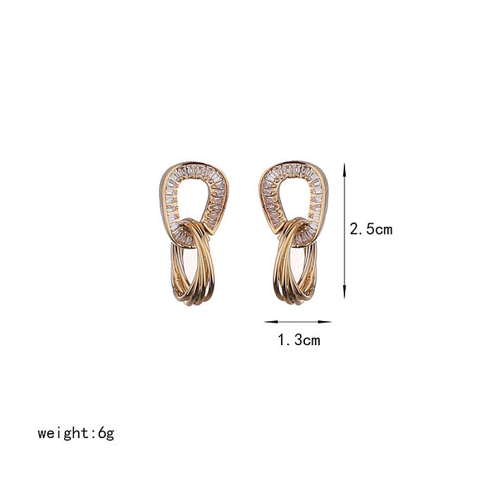 Boucles d'oreilles pendantes Style IG rétro coréen, 1 paire, incrustation irrégulière en cuivre et Zircon plaqué or 18 carats
