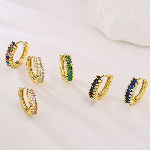 Fashion Colorful Copper Gold Plated Zircon Hoop Earrings 1 Pair