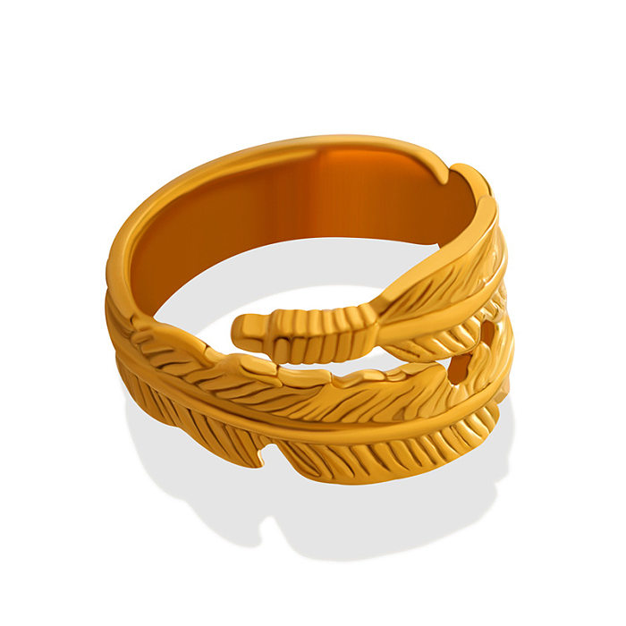 New Style Roll-Shaped Feather Titanium Steel Plated 18K Gold Ring