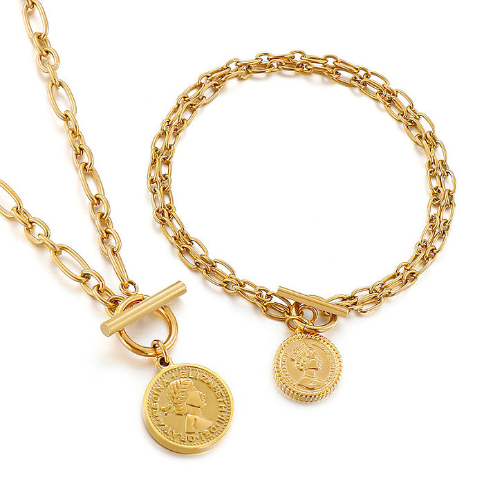 European And American Hip-hop Style Double-layer Chain Coin Pendant Jewelry Set Wholesale