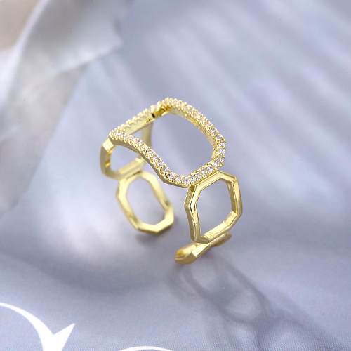 Simple Style Korean Style Geometric Copper Plating Inlay Zircon Open Rings