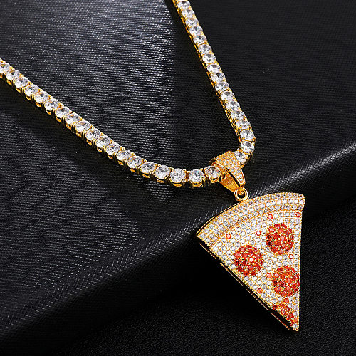 Streetwear Watermelon Pizza Stainless Steel Copper Inlay Artificial Gemstones Pendant Necklace