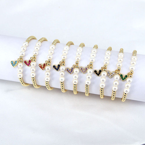 Bracelet perlé européen et américain en forme de cœur, couleur Zircon, nouvelle collection