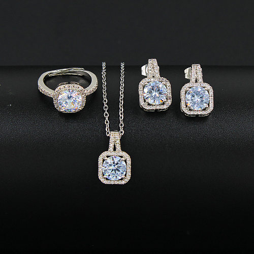 Modern Style Square Copper Inlay Artificial Gemstones Rings Earrings Necklace