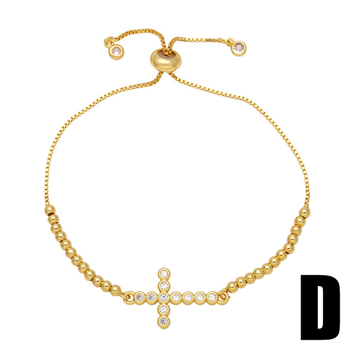 Moda estilo simples cruz chapeamento de cobre incrustação zircão 18K banhado a ouro pulseiras com cordão