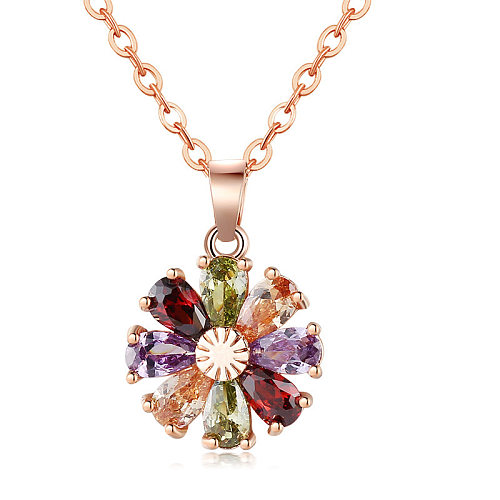 Casual Simple Style Flower Copper Zircon Pendant Necklace In Bulk