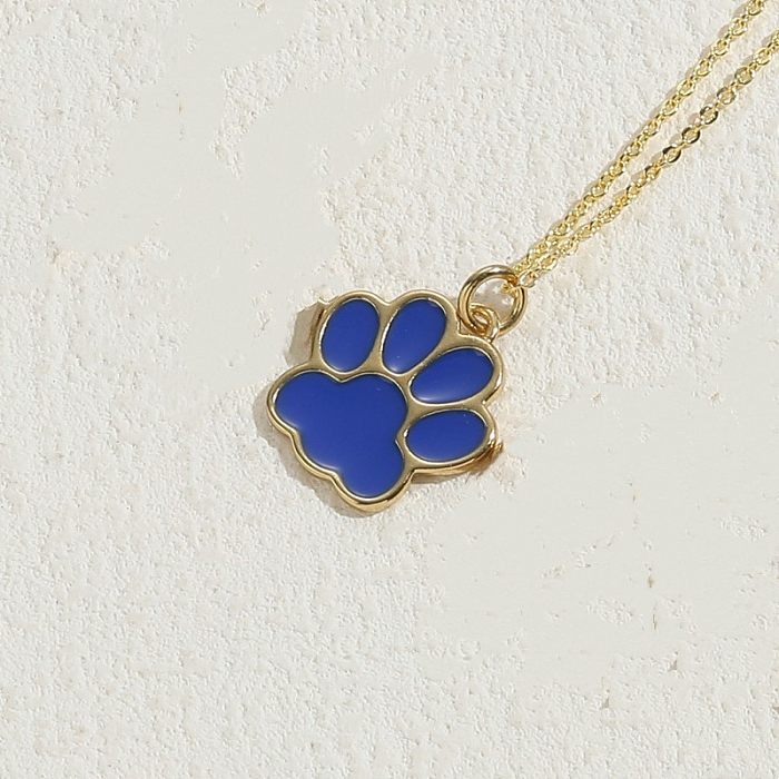 Cute Classic Style Paw Print Copper 14K Gold Plated Pendant Necklace In Bulk