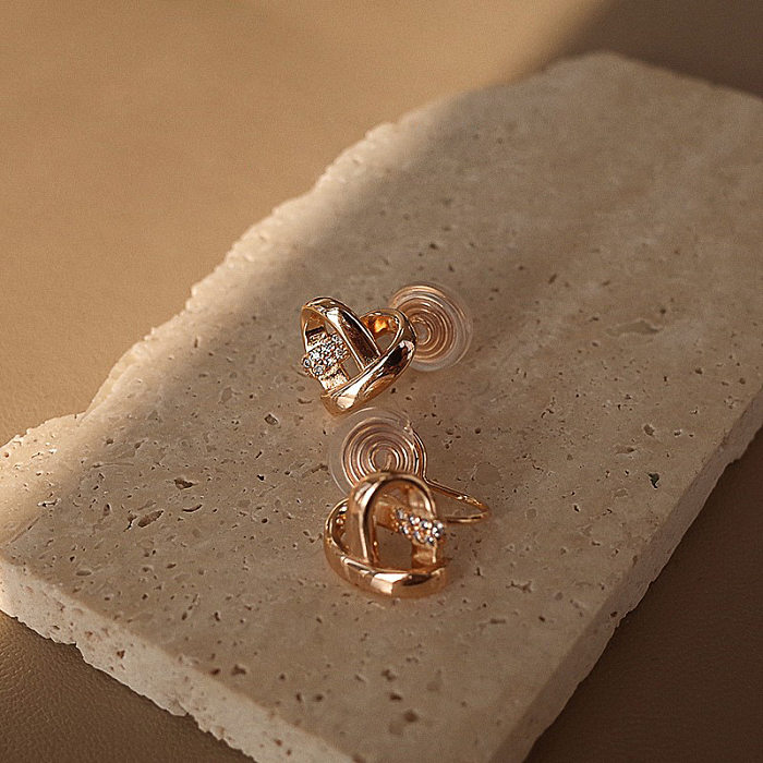 1 Pair Simple Style Heart Shape Copper Plating Inlay Zircon Gold Plated Ear Clips Ear Studs