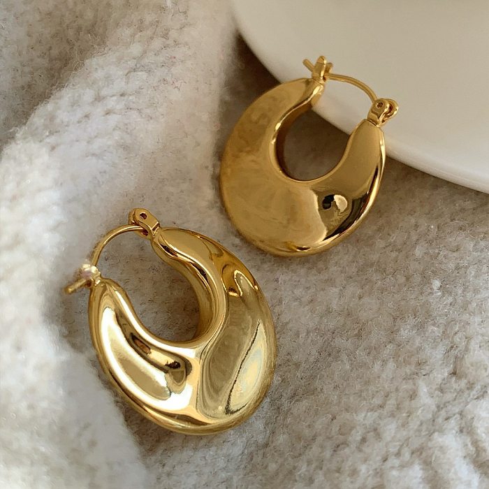 Retro Waves Brass Plating Pleated Hoop Earrings 1 Pair