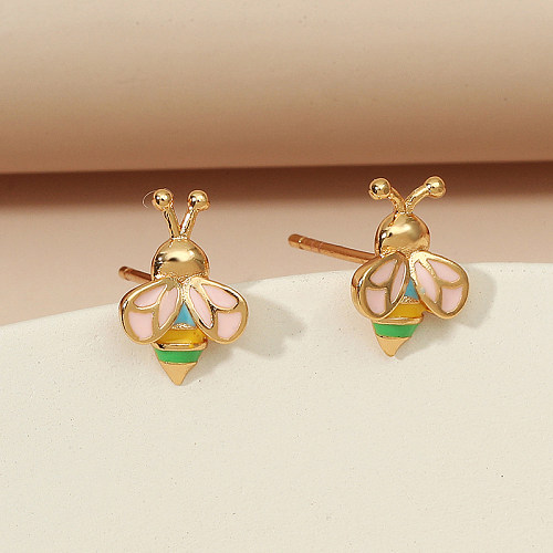 1 Pair Cute Bee Enamel Plating Copper Gold Plated Ear Studs