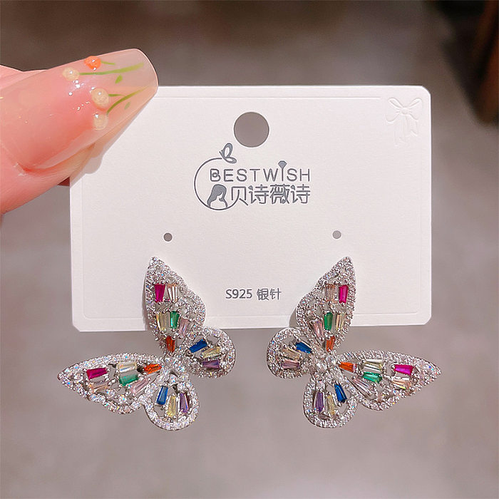 1 Pair IG Style Shiny Butterfly Plating Inlay Copper Zircon Ear Studs